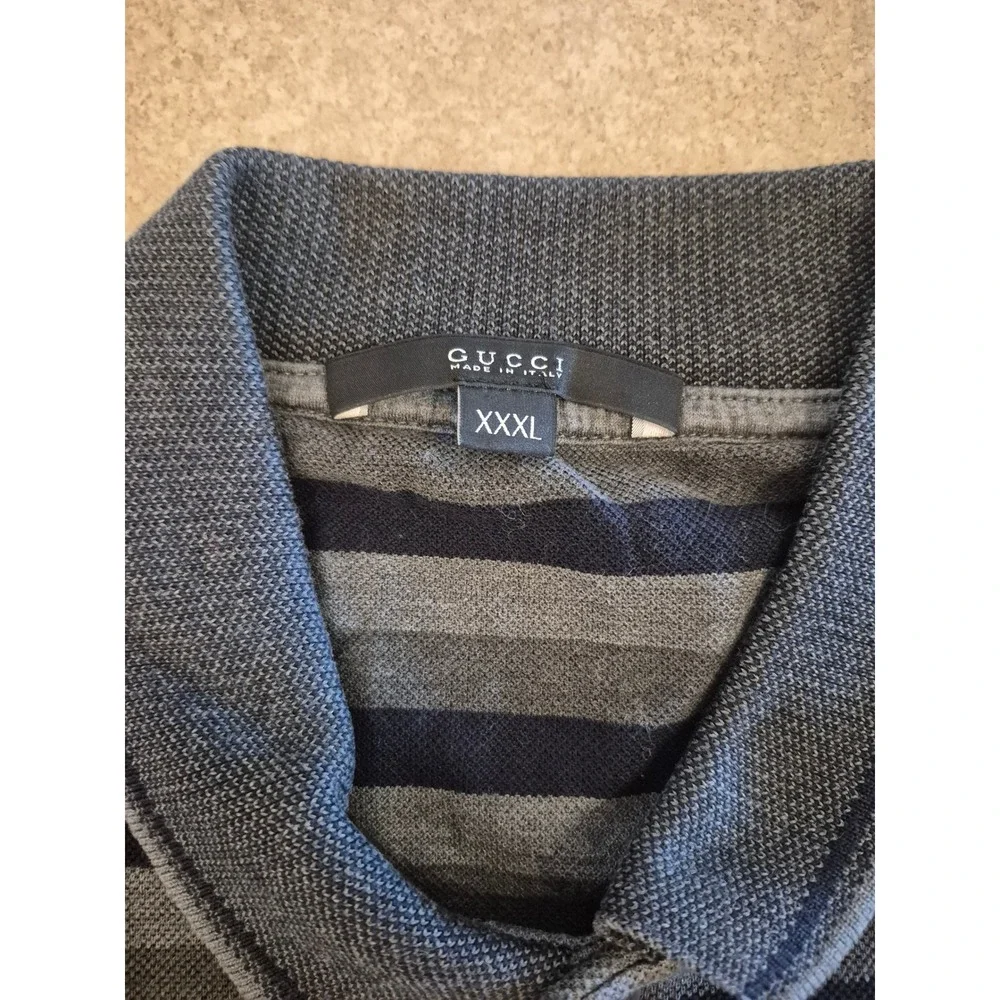 Gucci Men's Gray-Black Striped Polp Shirt - Made In Italy